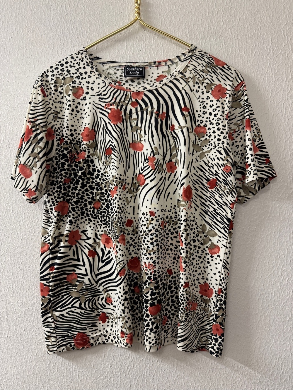 Southern Lady Floral & Animal Print Short Sleeve Top